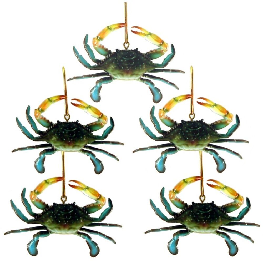 Coastal Maryland Blue Crab Christmas 4 Inch Ornament Set of 5